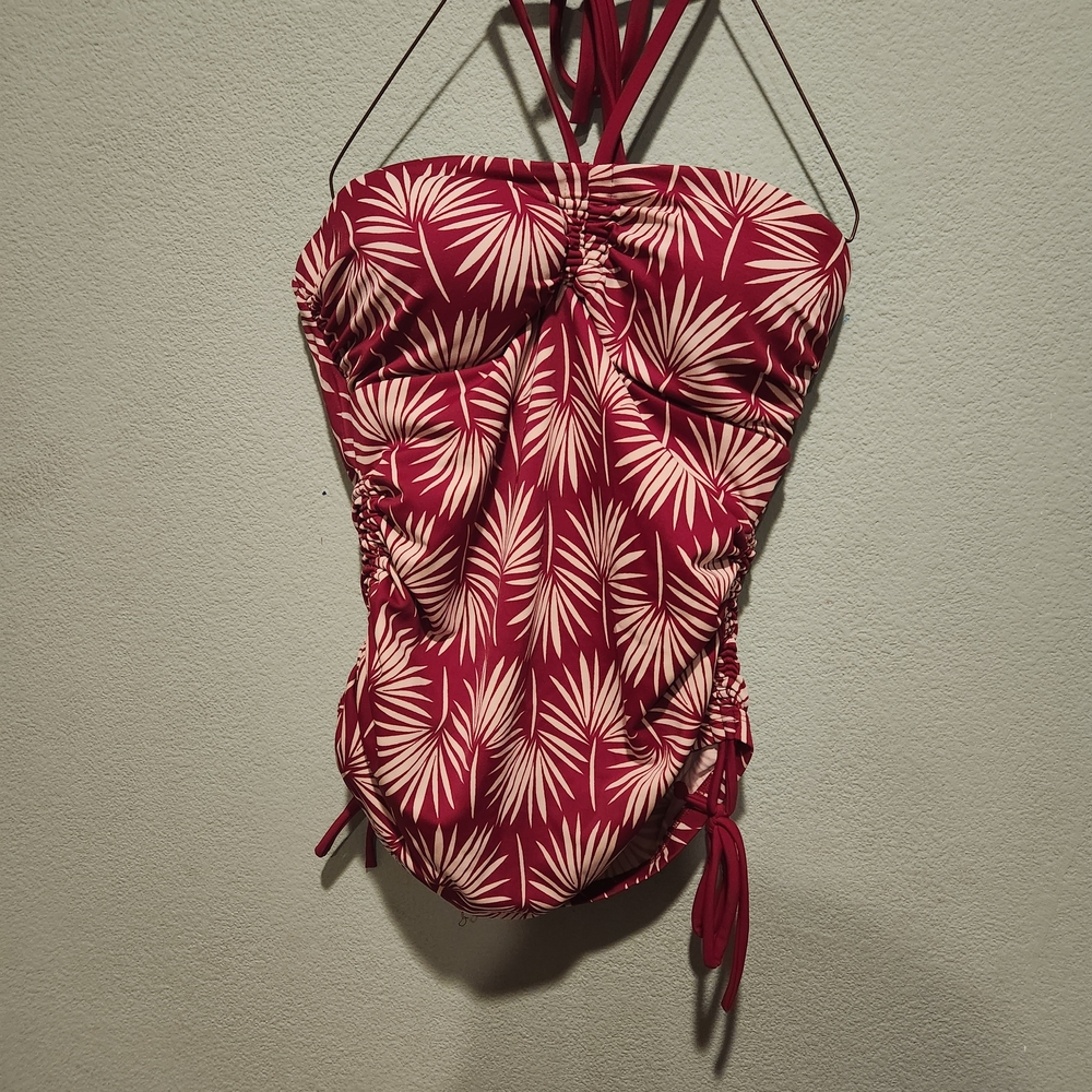 Boden Red and White One Piece Swimsuit with Halter Neck